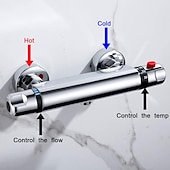 economico Rubinetti doccia-miscelatore termostatico doccia barra a parete cromato, miscelatore doccia con pulsante di sicurezza antiscottatura 38℃, uscita g1/2 miscelatore barra tonda montaggio a parete