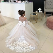 cheap Flower Girl&#039;s Dresses-Kids Girls&#039; Flower Girl Dress Party Dress Solid Color Long Sleeve Performance Wedding Party Mesh Princess Sweet Mesh Mid-Calf Sheath Dress Tulle Dress Summer Spring Fall 2-12 Years 4-12 Years White
