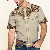 preiswerte Westernhemden für Herren-Herren Blumen Grafik-Drucke Hemd Westernhemd Cowboy-Shirt Kurzarm Modisch Strassenmode Designer Outdoor Strasse Täglich Sommer Frühling Umlegekragen Bedruckt Khaki Grau