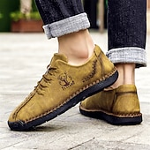 abordables Baskets-chaussures décontractées à lacets en similicuir vert pour hommes – coutures artisanales, coupe confortable et style vintage pour un usage quotidien
