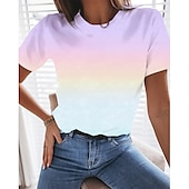 abordables T-shirt Art &amp; Design-t-shirt femme basique décontracté à manches courtes hauts réguliers col rond quotidien dégradé violet dégradé rose dégradé orange