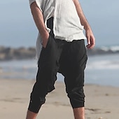 cheap Holiday-Men&#039;s Linen Pants Trousers Summer Pants Pocket Drop Crotch Plain Comfort Breathable Outdoor Daily Going out Fashion Casual Black White