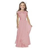 preiswerte Kleider für die Blumenmädchen-Blumenmädchenkleid Mädchen Partykleid Leistung Hochzeit Party Mode Prinzessin einfarbig Kurzarm Rundhalsausschnitt Schwarz Weiß