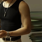 billige Treningsskjorter uten armer-Herre Singleter Vest topp Underskjorte Ermeløs skjorte Ermeløs Crew-hals Sommer عادي Vertikale striper Mote Designer Muskel utendørs Ut på byen Treningssenter Svart Hvit Grå Topp T-skjorte for menn
