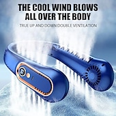 cheap Fans-Bladeless Neckband Air Cooler – USB Rechargeable Hanging Fan with Digital Display for Portable Summer Cooling