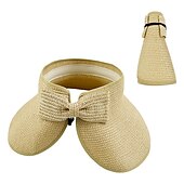 cheap Home Hats-Summer Foldable Empty Straw Hat Portable Outdoor Sunscreen Big Edge Sunshade Anti-ultraviolet Bow Beach Hat