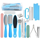economico Lime per pedicure-set manicure 20 in 1 kit pedicure professionale in acciaio inossidabile kit per la cura delle forbicine per unghie con custodia da viaggio in pelle nera