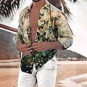 billiga Fåglar &amp; Djur-Herr Fjäril Skjorta Hawaii skjorta Aloha skjorta Långärmad Skjorta Nedvikt Mode Streetwear Designer Utomhus Gata Ledigt Vit Gul Grön S M L