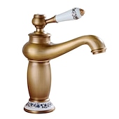 cheap Classical-Vintage Bathroom Sink Mixer Faucet, Monobloc Washroom Basin Taps Single Handle One Hole Deck Mounted, Mono Retro Style Water Taps Hot and Cold Hose