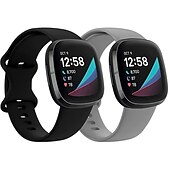 baratos Pulseiras de relógio Fitbit-2 por Pacote Pulseira de Smartwatch Compatível com Fitbit Versa 3 Sense Silicone macio Relógio inteligente Alça Ajustável Loop Solo Mulheres Homens Pulseira Esportiva Substituição Pulseira