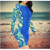 cheap Rash Guards-Women&#039;s Rash guard Swimsuit Waterproof UPF50+ Breathable Long Sleeve Spandex Bodysuit Bathing Suit Front Zip Boyleg Swimming Surfing Beach Water Sports Floral Summer Spring Autumn