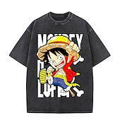 cheap Cartoon &amp; Movie Character Graphic-One Piece Monkey D. Luffy T-shirt Oversized Acid Washed Tee Print Graphic For Couple&#039;s Men&#039;s Women&#039;s Adults&#039; Acid Wash Casual Daily