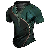 tanie Geometryczny-Męskie Graficzny Kolorowy blok Podkoszulek Koszula Henley Koszula w stylu vintage Krótki rękaw Druk 3D Moda Designerskie Codzienny Na zewnątrz Codzienny Sport Lato Czarny / Zielony Rumiany r