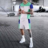 cheap Men&#039;s Printed Tees sets-Men&#039;s Graphic Color Block 2pcs Tees sets Shorts and T Shirt Set T-Shirt Outfits Short Sleeve Crew Neck Designer Casual Comfortable Outdoor Vacation Daily 3D Print 2 Piece Spring &amp; Summer Black White