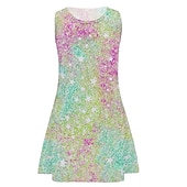 cheap 3D Shining Vision Dress-Girls&#039; 3D Graphic Dress Sleeveless 3D Print Summer Spring Vacation Daily Holiday Cute Casual Sweet Kids 3-10 Years Strap Dress A Line Dress Above Knee Regular Fit