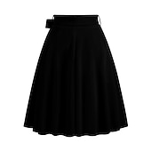 Women's Skirt Swing Midi High Waist Skirts Pleated Pocket Solid Colored Maillard Street Daily Fall & Winter Elegant Vintage Apricot Black Yellow Red 20