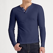 Недорогие Мужские повседневные футболки-Муж. Футболка с пуговицами Футболка Рубашка Хенли Рубашка с длинным рукавом Длинный рукав Хенли Весна, осень, зима, лето Полотняное плетение Классика На каждый день Большой и высокий Кнопка вниз
