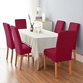 abordables Funda para silla de comedor-Funda elástica para silla de comedor, 6 piezas, para mascotas, con respaldo alto, de licra, color burdeos y rojo, con protector inferior elástico para comedor, ceremonia de boda, duradera, lavable