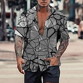 ieftine Model 3D-Bărbați Bloc Culoare Abstract Cămașă Camașă cu nasturi Manșon scurt Sport Modă Șic Stradă Casual Concediu Ieșire Vară Primăvară Guler cubanez Imprimeu Negru Galben Albastru piscină Trifoi