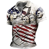 economico Festival-Per uomo Bandiera Americana Veterani Polo con zip Maglia da golf Manica Corta Magliette polo Camicie con Colletto Casual Abbigliamento casual alla moda Abbigliamento da vacanza Abiti da festa Stampa