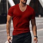 cheap Basic T shirts-Men&#039;s T Shirt Tee Top Short Sleeves V Neck Summer Plain Fashion Designer Basic Vacation Street Going out Black White Red Top Tee for Men