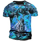 お買い得  頭蓋骨と骨-男性用 グラフィック スカル 火炎 オートバイ Tシャツ バイクTシャツ 半袖 Tシャツ 3Dプリント クルーネック シャツ ヴィンテージ ファッション デザイナー アウトドア 日常 スポーツ ブルー オレンジ グレー 春夏 衣類 S M L XL 2XL 3XL