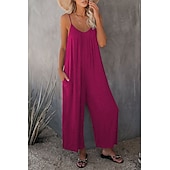 olcso alkalmi kombiné-női jumpsuit egyszínű v nyak ünnepnapi kirándulás széles lábszár laza spagetti pántos khaki 3xl nyári