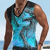 billige T-skjorter med dyreprint-Herre Grafisk Dyr Drage Vest topp Ermeløs T skjorte 3D-utskrift V-hals Skjorte Designer Fritid Bekvem Daglig Feriereise Ut på byen Gul Blå Himmelblå Vår sommer Klær S M L XL 2XL 3XL