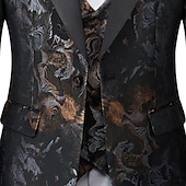 cheap Homecoming Suits-Men&#039;s Wedding Tuxedos Black Red Printing Standard Fit 3 Piece Single Breasted One-button