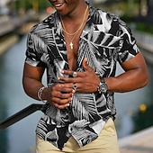 cheap Tropical Plants-Men&#039;s Leaves Tropical Plants Shirt Summer Hawaiian Shirt Aloha Shirt Short Sleeve Shirt Cuban Collar Sports Fashion Streetwear Outdoor Casual Hawaiian Black Yellow Red S M L