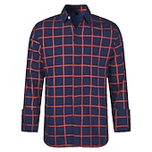 levne Pánské overshirts-Pánské Košile Pléd Párty Práce Žlutá Námořnická modř Oranžová Dlouhý rukáv Přehnutý Jaro &amp; podzim Oblečení Tisk