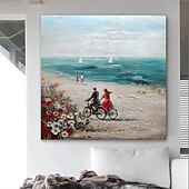 abordables Peintures paysages-Peinture à l&#039;huile Hang-peint Peint à la main Carré Paysage Moderne Toile étirée / Toile tendue
