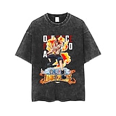 abordables Gráficos de personajes de dibujos animados y películas-One Piece Monkey D Luffy T-Shirt Camiseta extragrande lavada con ácido Estampado Gráfico Para Pareja Hombre Mujer Adulto Lavado con acido Casual Diario