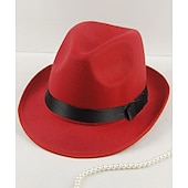 economico Cappello Fedora-Per uomo Cappello del Kentucky Derby Cappello Fedora Cappello a tesa Nero Vino Lana fedoras Eventi Festival Semplice Protezione Solare UV Protezione solare