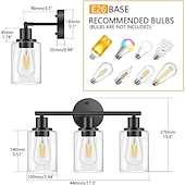 abordables Appliques de salle de bain-éclairage de salle de bain vanité lumière 3 lumières applique murale éclairage en laiton brossé salle de bain lumière avec abat-jour en verre clair salle de bain applique murale applique murale pour