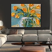 halpa Kukka-/kasvitaulut-öljymaalaus käsinmaalattu asetelma kukka / kasvitieteellinen nykyaikainen venytetty kangas venytetyllä kehyksellä