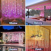 billige Solstrengelys-300leds solcellegardinlys utendørs innendørs solcellestrenglys utendørs vanntette eventyrvindulys blinklys 8 moduser juledekorasjon for hjemmehage uteplass bryllupsfest