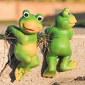 cheap Garden Sculptures&amp;Statues-3pcs/set Cute Frog Figurines Hanging Animal Statue, Resin Pot Hanging Climbing Frog Sculpture Outdoor Statues Ornaments Decor For Flower Pot/Fence, Yard Art Figurines For Patio Lawn House