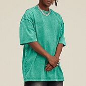 billige grunnleggende t-skjorter-Herre 100% bomullssyre-vaskeskjorte Oversized skjorte Kortermet Crew-hals Vår sommer عادي Mote Designer Fritid Sport &amp; Utendørs Daglig Gateklær Svart Rosa Grønn Topp T-skjorte for menn