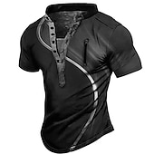 tanie Geometryczny-Męskie Graficzny Kolorowy blok Podkoszulek Koszula Henley Koszula w stylu vintage Krótki rękaw Druk 3D Moda Designerskie Codzienny Na zewnątrz Codzienny Sport Lato Czarny / Zielony Rumiany r