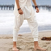 cheap Holiday-Men&#039;s Linen Pants Trousers Summer Pants Pocket Drop Crotch Plain Comfort Breathable Outdoor Daily Going out Fashion Casual Black White