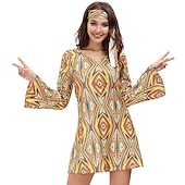 cheap Dresses-Hippie Retro Vintage Hippie 1970s Disco Dress Headpiece Women&#039;s Costume Vintage Cosplay Party &amp; Evening Dress Masquerade