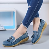 billige Flate sko til kvinner-Dame Flate sko Slip-Ons Store størrelser Klassiske Loafers Myke sko Arbeid Daglig Vandring Helfarge Sommer Flat hæl Kvadratisk Tå Fritid minimalisme Fuskelær PU Tøfler Lyseblå Vin Svart
