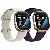 baratos Pulseiras de relógio Fitbit-2 por Pacote Pulseira de Smartwatch Compatível com Fitbit Versa 3 Sense Silicone macio Relógio inteligente Alça Ajustável Loop Solo Mulheres Homens Pulseira Esportiva Substituição Pulseira