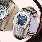 cheap Quartz Watches-POEDAGAR Luxury Watch Business Waterproof Male Clock Luminous Date Stainless Steel Square Quartz Men Watch