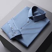 ieftine cămăși pentru bărbați fără călcat-Bărbați Cămașă de Costum Cămașă fără călcat Culoare solidă / simplă Nuntă Birou și carieră Albastru Deschis Negru Alb Albastru Marin Închis Manșon Lung Răsfrânt Primavara vara Îmbrăcăminte