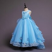 billiga Brudnäbbsklänningar-Brudnäbbsklänning Flickor Klänning Prinsessaklänning Festklänning Formell Bröllop Fest Elegant Formell Ljuv Blomma Ärmlös Rund hals Vit Rodnande Rosa