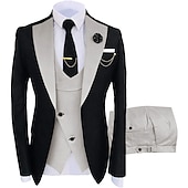 abordables Costumes de Retour-Pour des hommes Mariage Soirée Costumes Cranté Kaki foncé Noir + beige Couleur Unie Coupe sur mesure 3 pièces Simple boutonnage un bouton