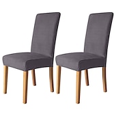 economico Fodera per sedia da pranzo-Coprisedia da pranzo 2 pezzi, coprisedia elasticizzato in velluto bordeaux, coprisedia lavabile in spandex con protezione inferiore elastica, motivo floreale in stile fattoria per sala da pranzo,