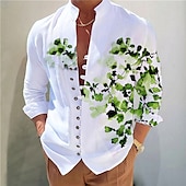 billige Plantemønster-Herre Blomstret Skjorte Skjorte med knapper Langermet Mote Designer Fritid Feriereise Daglig Ut på byen Høst Vår sommer Høy krage Trykt mønster Gul Blå Lilla Grønn Grå